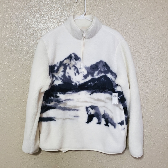 NWT Men's Old Navy Polar Bear Sherpa Fleece Quarter Zip Sweater Pullover Jacket - Picture 5 of 15